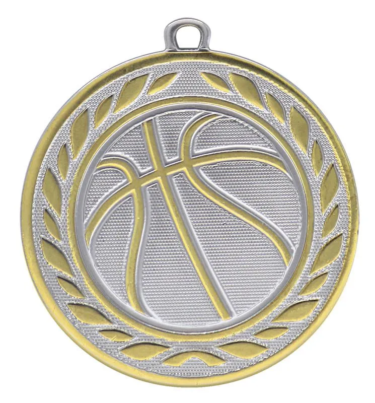 Basketball 2-Tone Medal 2 1/8" Dia. Silver/Gold - MS2T003SG